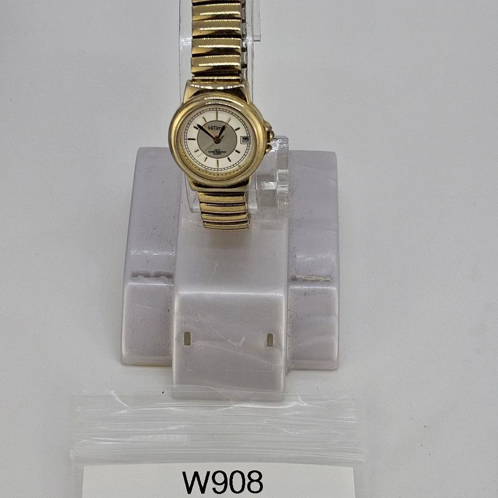 24MM Women's‎ Watch Gray Dial Gold Case Expandable Band Date 5.75